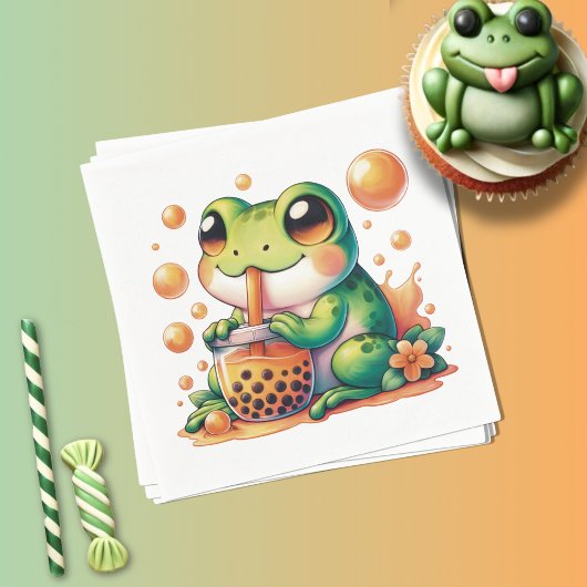 Grüner Frosch trinken Orange Boba Serviette