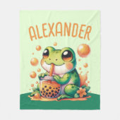 Grüner Frosch trinkt Orange Boba Bubble Tee Fleecedecke (Vorderseite)