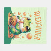 Grüner Frosch trinkt Orange Boba Bubble Tee Fleecedecke (Vorderseite (Horizontal))
