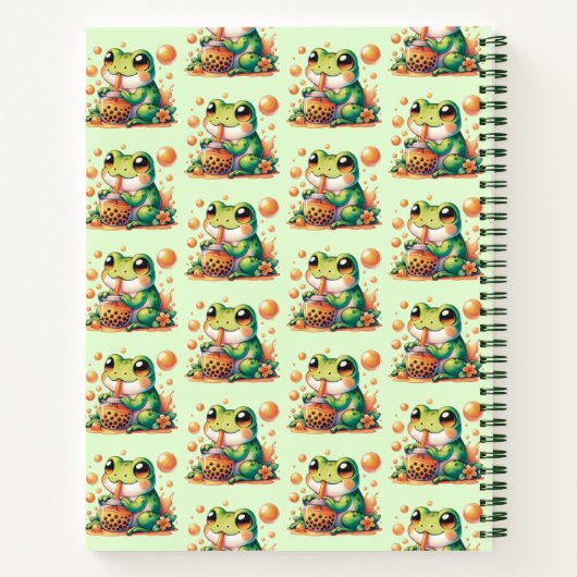 Grüner Frosch trinkt Orange Boba Bubble Tee Notizblock (Rückseite)
