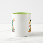 Grüner Frosch trinkt Orange Boba Bubble Tee Zweifarbige Tasse (Mittel)