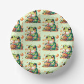 Grüner Frosch trinkt Orange Boba Muster Pappteller (Vorderseite)