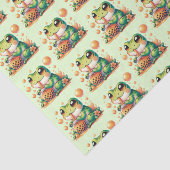 Grüner Frosch trinkt Orange Boba Muster Seidenpapier (Ausschnitt)