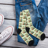 Grüner Frosch trinkt Orange Boba Muster Socken