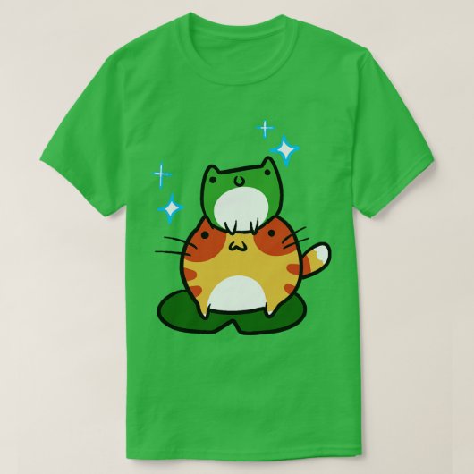 Grüner Frosch und Orange Tabby Frog T-Shirt (Design vorne)