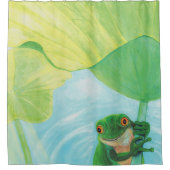 Grüner Frosch unter Lily Pad Duschvorhang (Vorderseite)