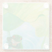 Grüner Frosch unter Lily Pad Glasuntersetzer (Rückseite)