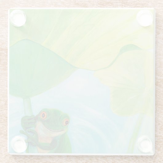 Grüner Frosch unter Lily Pad Glasuntersetzer (Rückseite)
