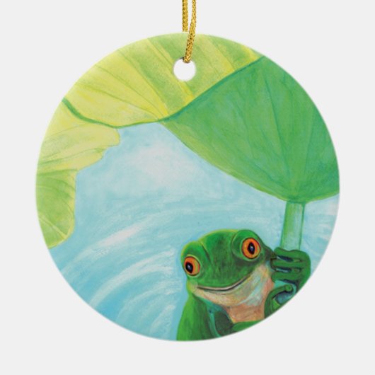 Grüner Frosch unter Lily Pad Keramik Ornament (Vorne)
