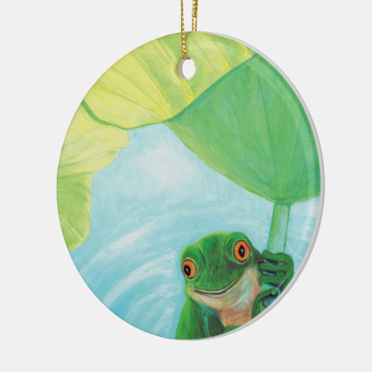 Grüner Frosch unter Lily Pad Keramik Ornament (Links)