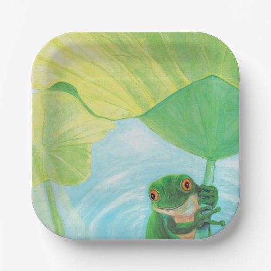 Grüner Frosch unter Lily Pad Pappteller (Vorderseite)