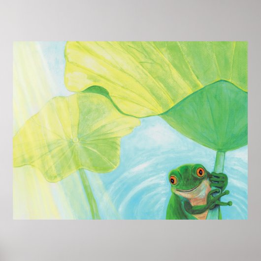 Grüner Frosch unter Lily Pad Poster (Vorne)