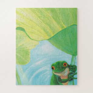 Grüner Frosch unter Lily Pad Puzzle