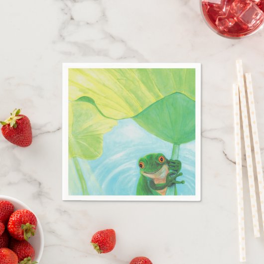 Grüner Frosch unter Lily Pad Serviette (Beispiel)
