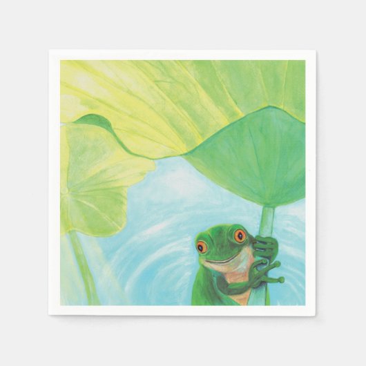 Grüner Frosch unter Lily Pad Serviette (Vorderseite)