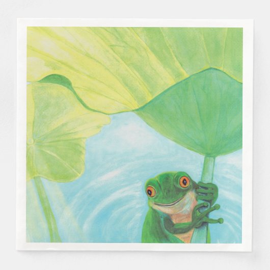 Grüner Frosch unter Lily Pad Serviette (Vorderseite)