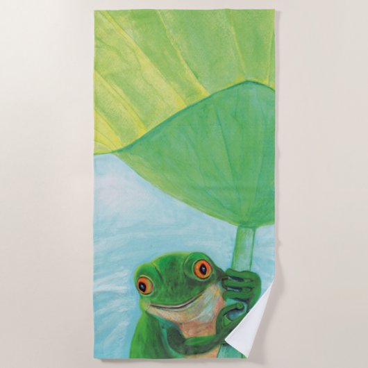 Grüner Frosch unter Lily Pad Strandtuch (Vorderseite)