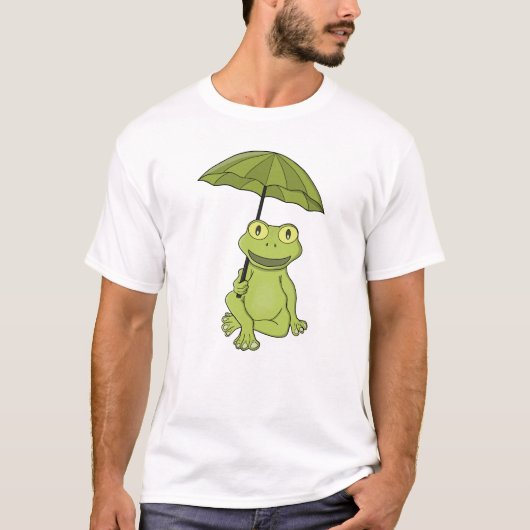 Grüner Frosch unter Regenschirm T-Shirt (Vorderseite)
