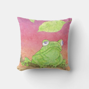 grüner Frosch Wasserfarbe lila Kissen