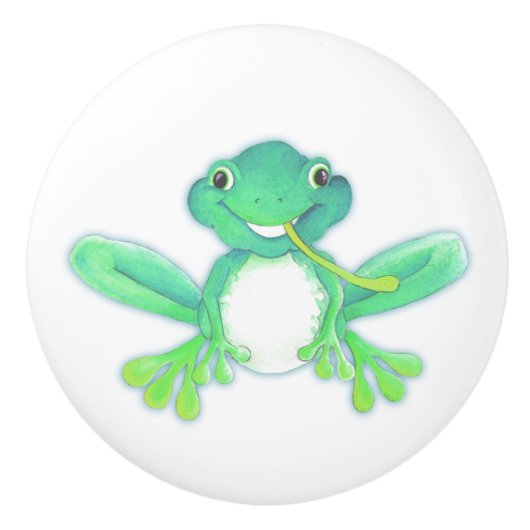 Grüner Frosch whimsical Aquarellkunst Türknauf Keramikknauf (Vorderseite)