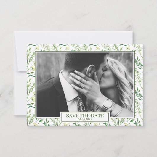 Grüner Frühling Botanische Kräuter Save the Date Einladung (Vorderseite)