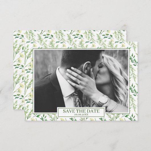 Grüner Frühling Botanische Kräuter Save the Date Einladung (Vorne/Hinten)