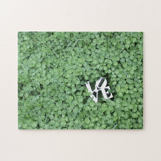 Grüner Frühling Clover LIEBE Hochzeit Foto Kunst S Puzzle (Horizontal)