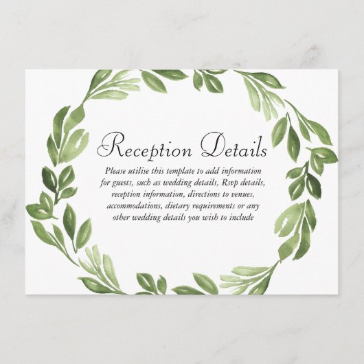 Grüner Frühling Hochzeitsfeier Empfang Begleitkarte (Vorderseite)