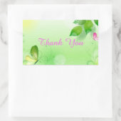 Grüner Frühling mit rosa Schmetterling Rechteckiger Aufkleber (Tasche)