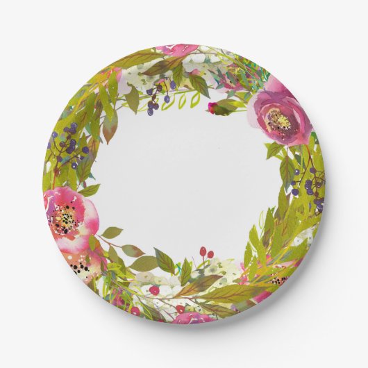 Grüner Frühling Rosa Blume Hochzeit Pappteller (Vorderseite)