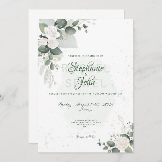 Grüner Frühling & Weiße Blütenfarbe Einladung (Vorne/Hinten)