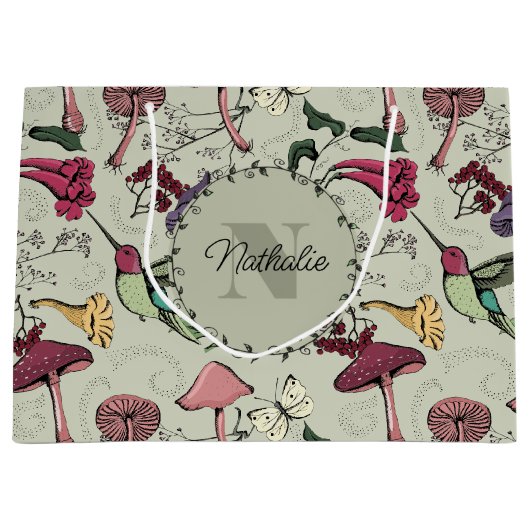 Grüner Frühlingsgarten Hummingbird Floral Große Geschenktüte (Vorderseite)