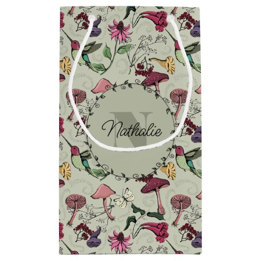 Grüner Frühlingsgarten Hummingbird Floral Kleine Geschenktüte (Rückseite)