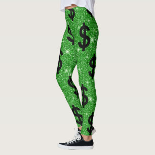 Grüner Funkeln Geld Druck Schwarzes Dollarzeichen  Leggings