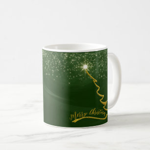 Grüner Funkelnd Hintergrund mit goldenem Weihnacht Kaffeetasse