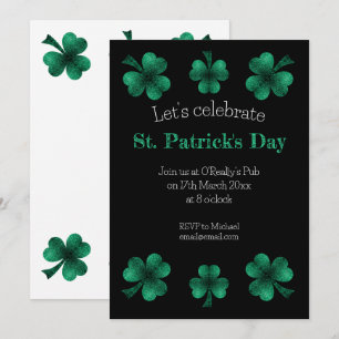 Grüner Funkelnder Kleeblatt St. Patrick's Day Schw Einladung