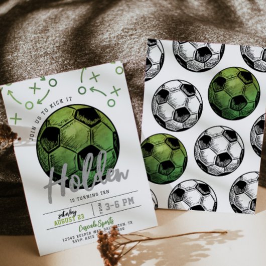 Grüner Fußball Einladung zum Geburtstag