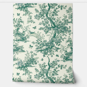 Grüner Garten Blütenbaum Toile de Jouy Tapete