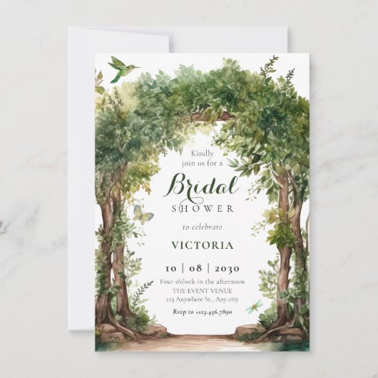 Grüner Gartenbogen Blätter Brautparty Einladung (Vorderseite)