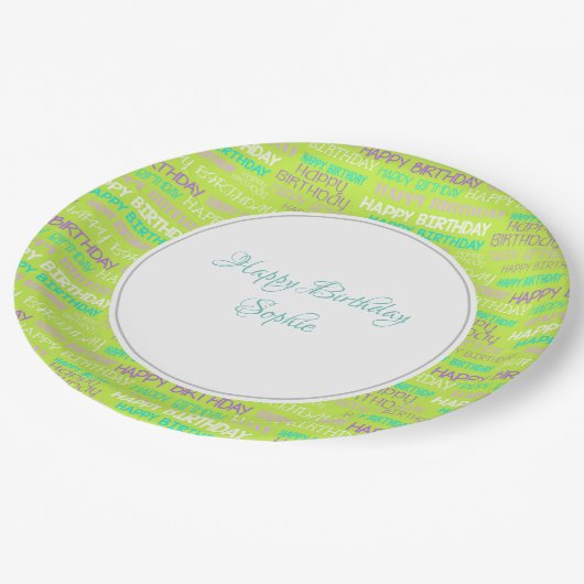Grüner Geburtstag Personalisiert Pappteller (Schrägansicht)