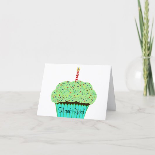 Grüner Geburtstagsdankeschön-Cupcake mit Frosting Dankeskarte (Vorderseite)