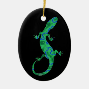 Grüner Gecko ArtDeco Keramikornament