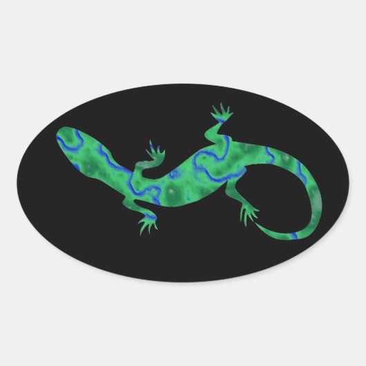 Grüner Gecko ArtDeco Ovaler Aufkleber (Vorderseite)