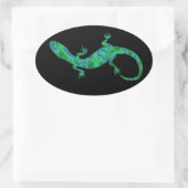 Grüner Gecko ArtDeco Ovaler Aufkleber (Tasche)