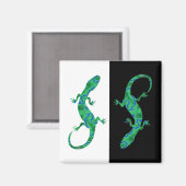 Grüner Gecko ArtDeco Schwarz-Weiß Magnet (Vorderseite/Rückseite)