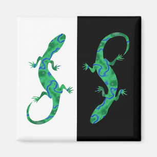 Grüner Gecko ArtDeco Schwarz-Weiß Magnet