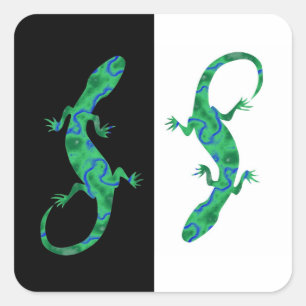 Grüner Gecko ArtDeco Schwarz-Weiß Quadratischer Aufkleber