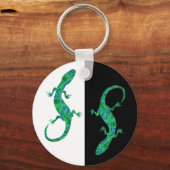 Grüner Gecko ArtDeco Schwarz-Weiß Schlüsselanhänger (Vorderseite)