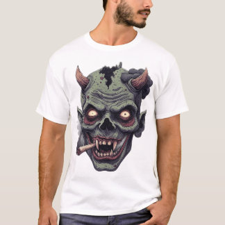 Grüner gehörnter Monster Grafik T-Shirt