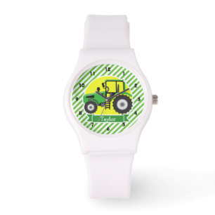 Grüner, gelber Bauerntraktor; grün und weiß Armbanduhr